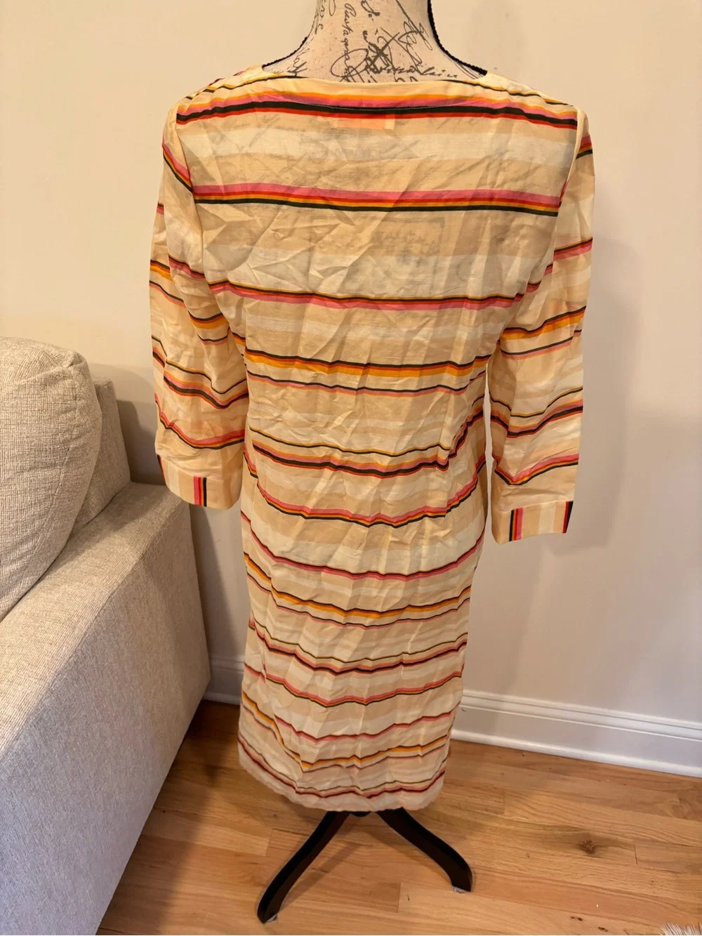 Tory Burch Canyon Stripe Silk Blend Midi Caftan Dress size small